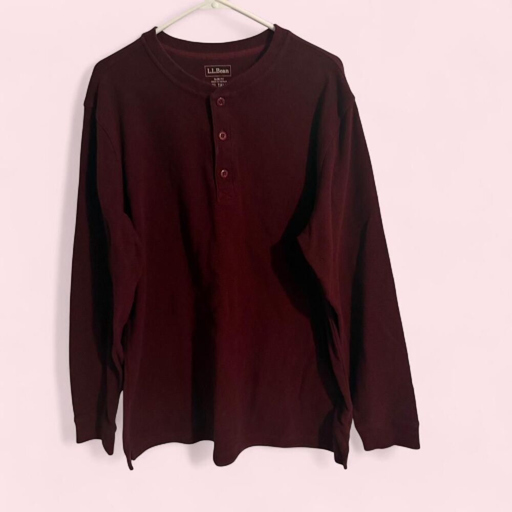 L.L. Bean Henley Mens XL Tall Maroon Long Sleeve Cotton Top